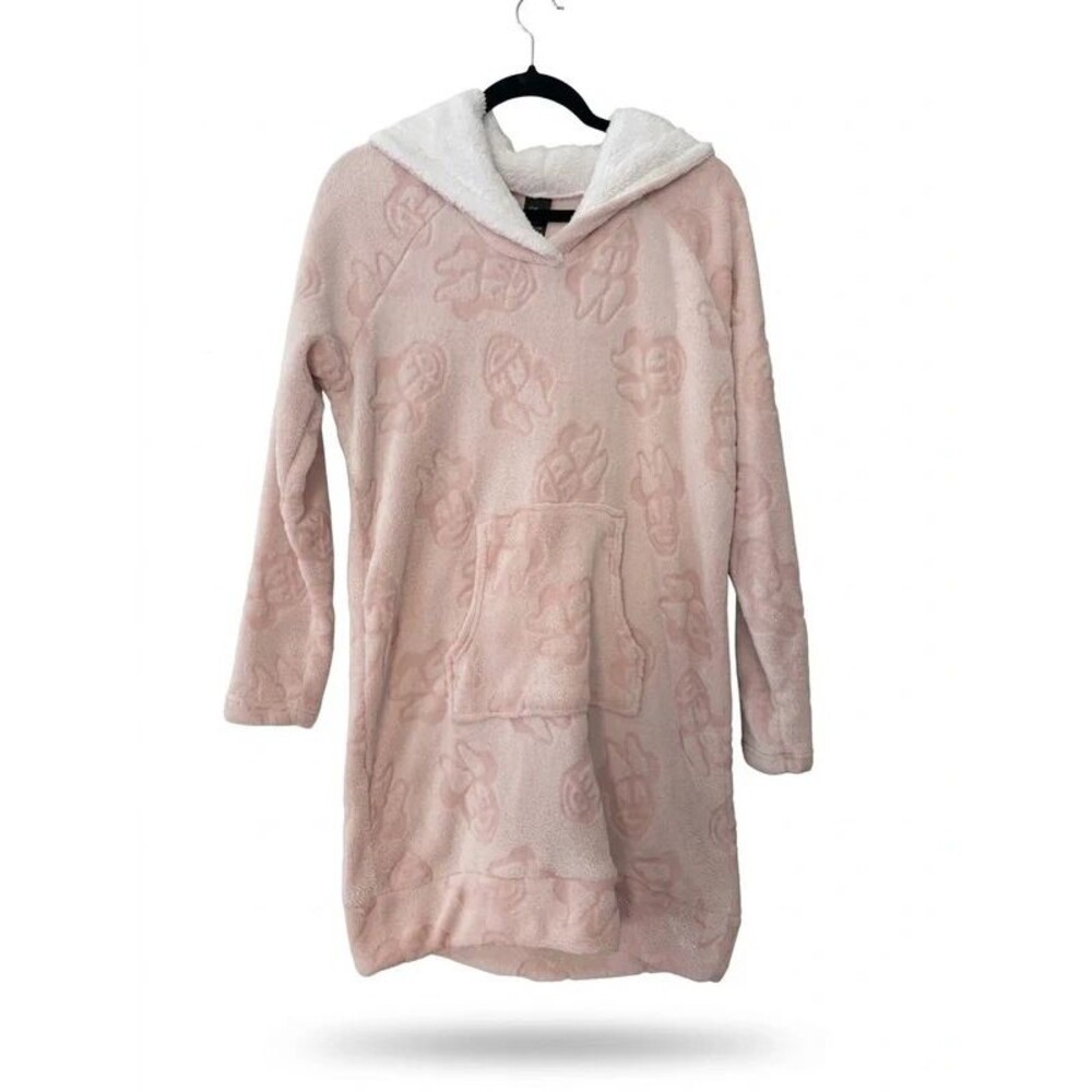 Disney Women's Light Pink Minnie Mouse Fleece Hooded Nightgown/Lounge Dress